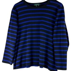 Ralph Lauren Sz 3X 22 24 Shirt Top Tee Black Blue Striped Stretch